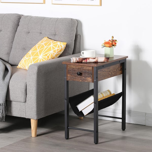 Small Side Table for Small Spaces - Narrow Small End Tables Living Room - Slim End Table with Magazine Holder - Skinny Bedside Table Small Nightstand