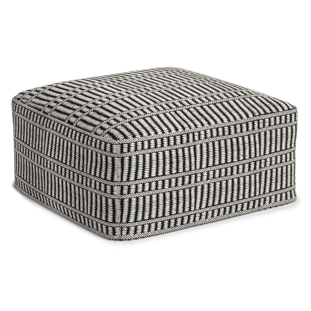 Simpli Home Safford Square Woven Pouf in Black and White Recycled PET ...