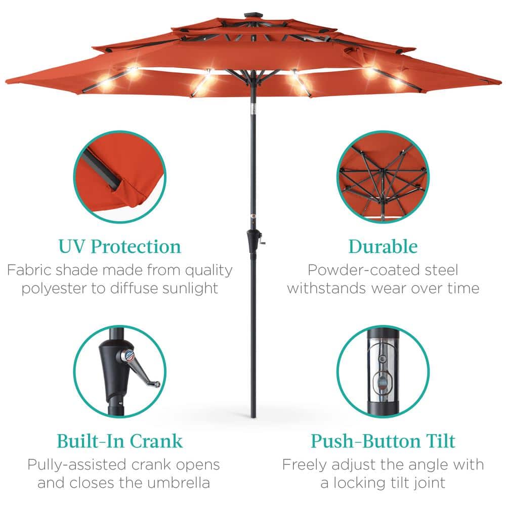 10ft Rust Steel Market Patio Umbrella with LED Lights