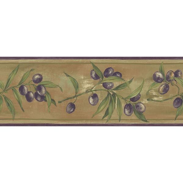 The Wallpaper Company 8 in. x 10 in. Earth Tone Olive Scroll Border Sample