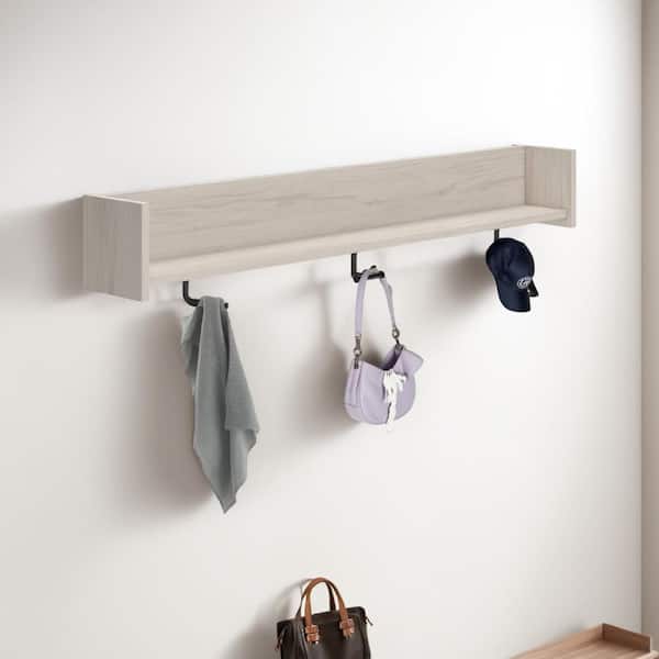 Soca Light Natural Brown Wall Mounted Coat Rack with 3 Hooks and Shelf