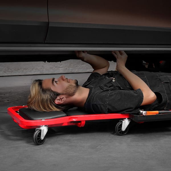 Mechanic Garage Creeper, 44 in. 300 lbs. Capacity Automotive Rolling Creeper with 6 Casters Cushioned Headrest Tool Tray