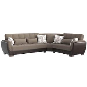 Basics Air Collection 3-Piece 108.7 in. Chenille Convertible Sofa Bed Sectional 6-Seater With Storage, Beige