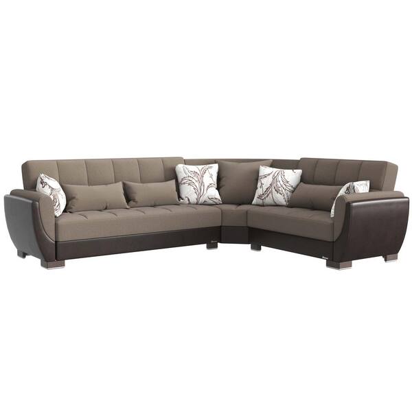 Ottomanson Basics Air Collection 3-Piece 108.7 in. Chenille Convertible Sofa Bed Sectional 6-Seater With Storage, Beige
