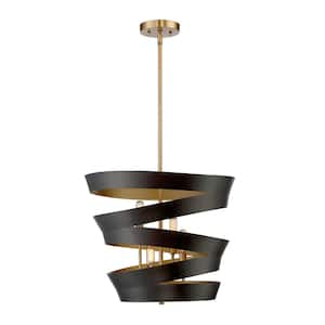 18.88 in. W x 15.71 in. H 4-Light Matte Black/Gold Pendant Light with Metal Shade