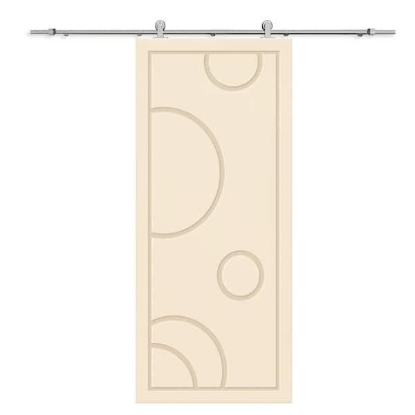 CALHOME 30 in. x 80 in. Beige Painted Composite MDF Paneled Interior Sliding Barn Door with Hardware Kit