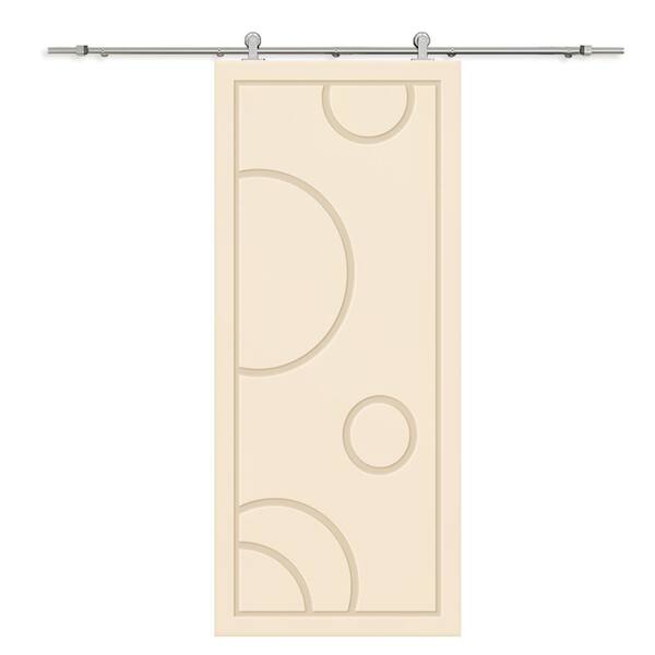 CALHOME 42 in. x 80 in. Beige Painted Composite MDF Paneled Interior Sliding Barn Door with Hardware Kit