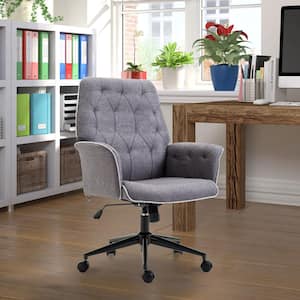 26'' x 27.27'' x 36.75'' Grey Polyester Rolling Tufted Ergonomic Chair with Arms