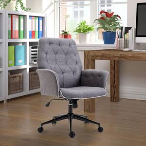 26" x 27.27" x 36.75" Grey Polyester Rolling Tufted Ergonomic Chair with Arms