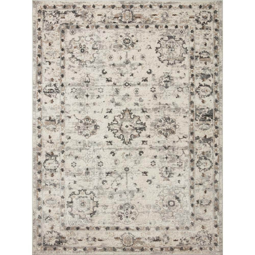 Ivory and Stone Oriental Synthetic Square Rug Sample