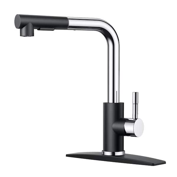 FORIOUS Single-Handle Kitchen Sink Faucet with Pull Down Sprayer Kitchen Faucet in Black Chrome