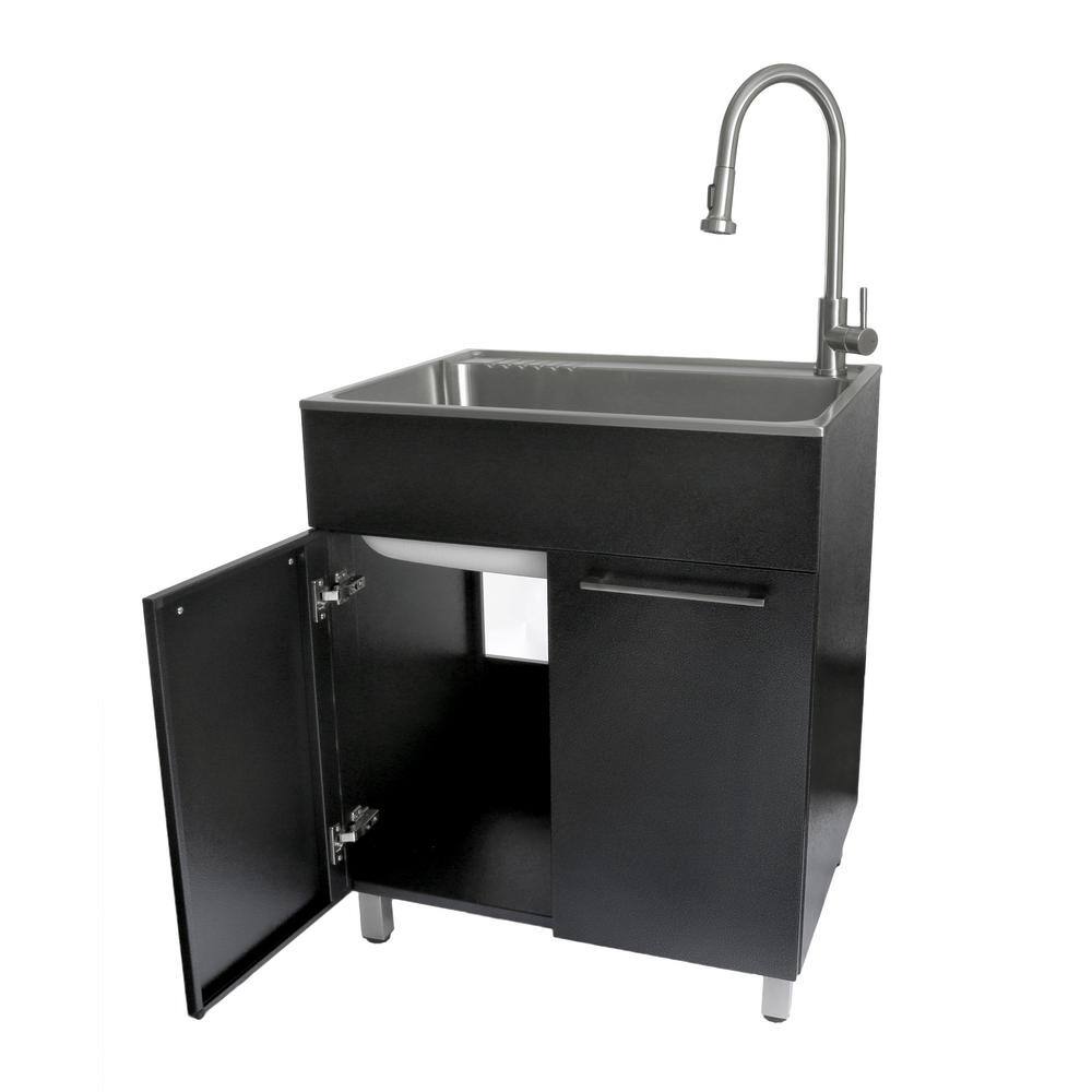 28" Black Stainless Steel Freestanding Laundry Sink with Faucet