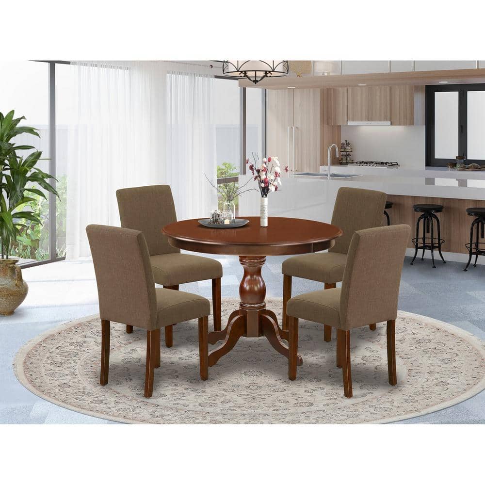 5-Piece Mahogany Finish Solid Wood Top Dining table with 4 Chairs with Lattice Back