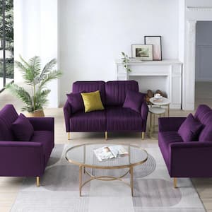 UNIIFURNITURE 31.5 in. 2-Piece Velvet Single Arm Chair Sectional Sofa in Purple