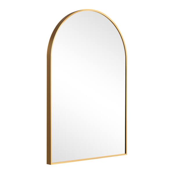 NEUTYPE 24 in. W x 36 in. H Arched Wall Mirror Gold Bathroom Vanity