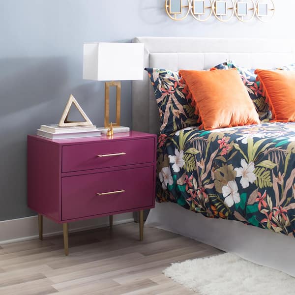 Linon Home Decor Sharie 25.75 in. H x 25.25 in. W x 18 in. D Glam Raspberry 2-Drawer Nightstand