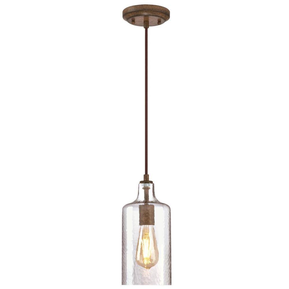 Carmen Barnwood Finish Mini Pendant with Clear Textured Glass
