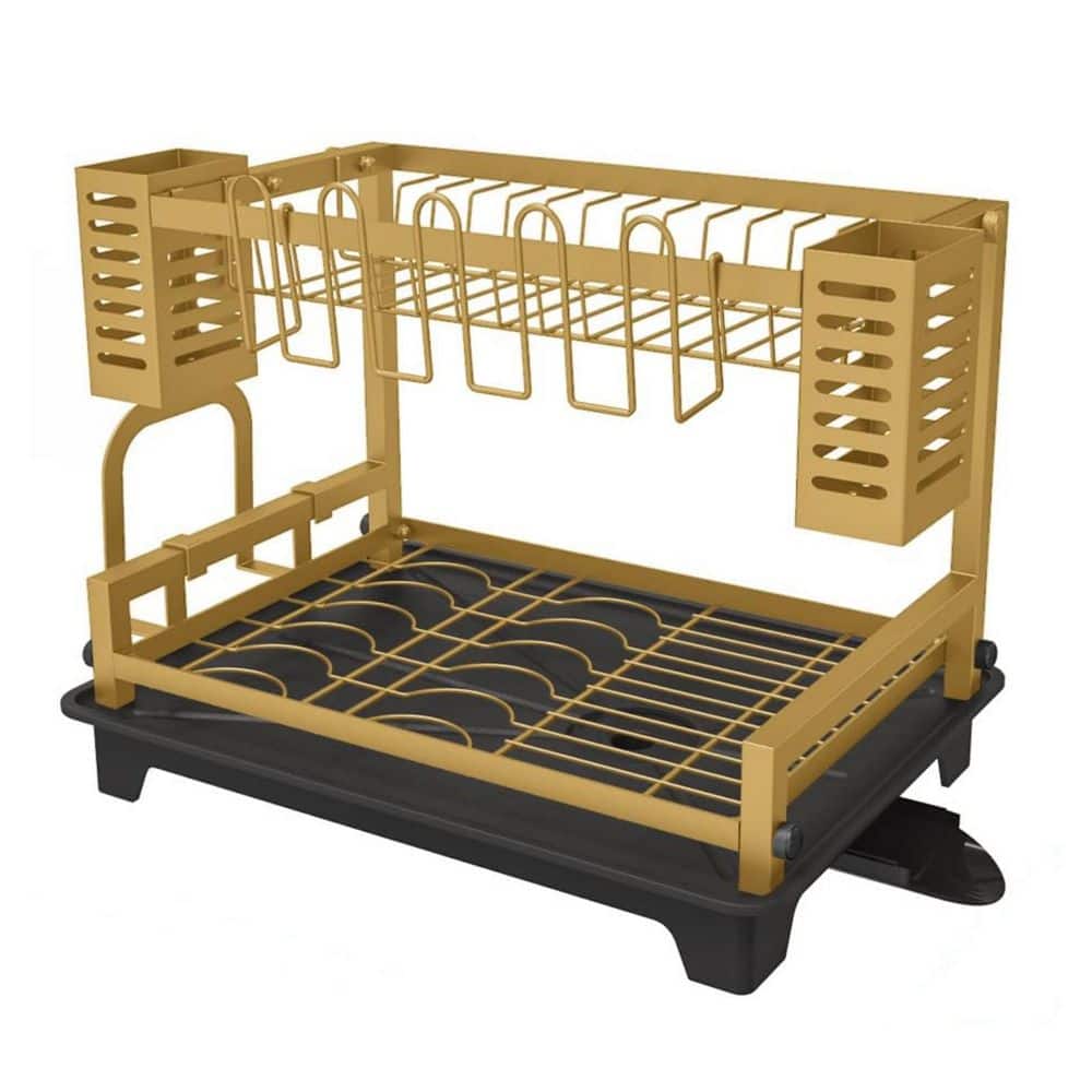 Wudkey 2-Tier Gold Dish Rack, Large Dish Drying Rack with