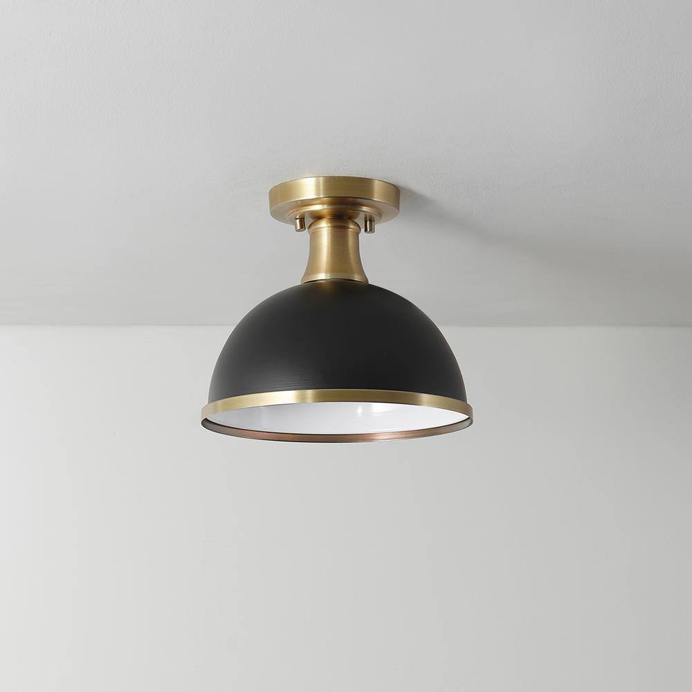 Beckett 10.35" Matte Black and Brass Farmhouse Bowl Ceiling Light