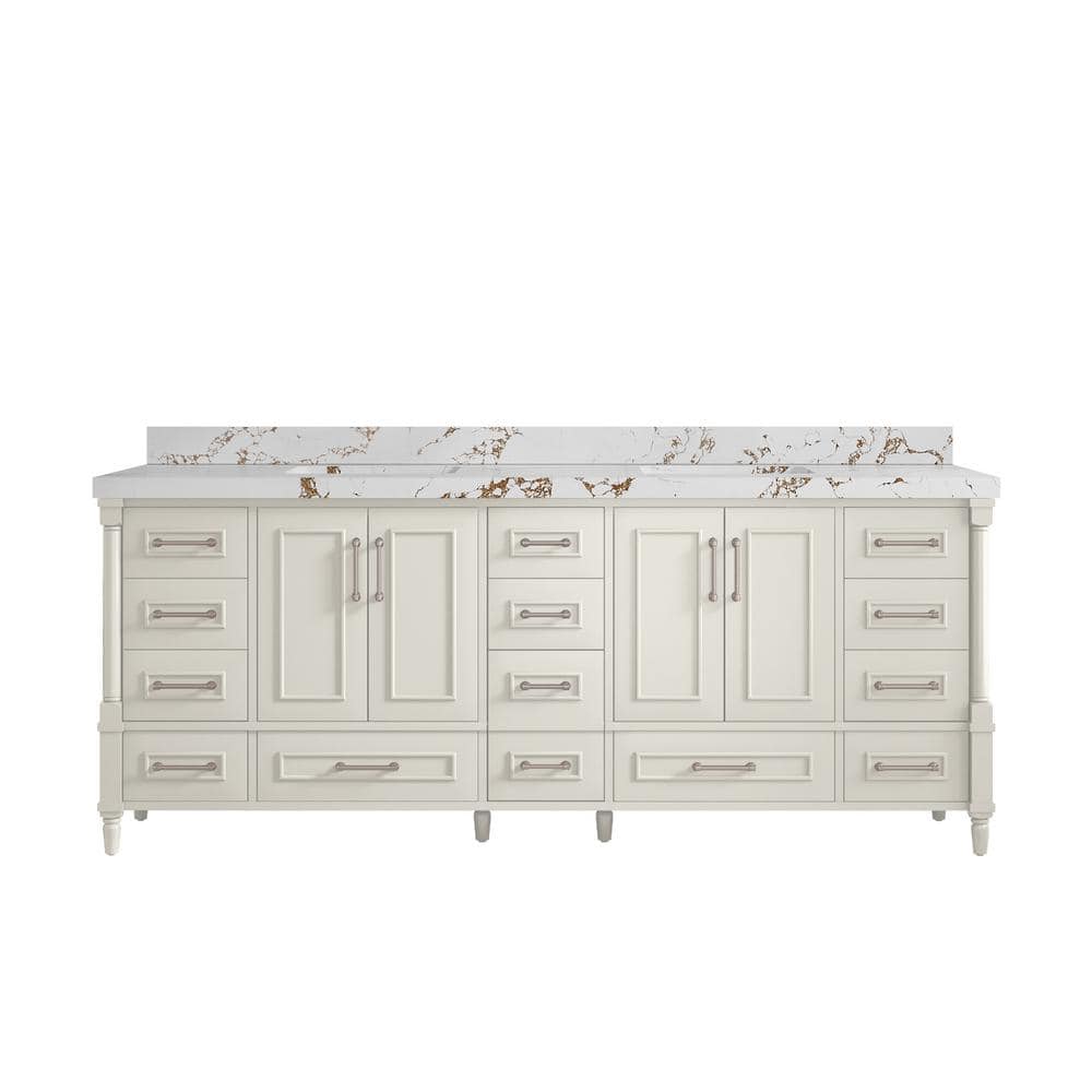 Hudson 84 in. Double Sink Freestanding Alabaster Bath Vanity with Viola Brown Quartz Top Unassembled price history on PriceWatchPro