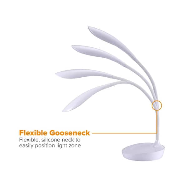 10.25 in. White Gooseneck LED Desk Lamp with USB Charging Port