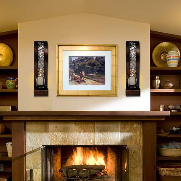 14.4 in. x 3.5 in. Black Antique Bronze Style Candle Holder Wall Art Deco for Living Room Bathroom (2-Pack)