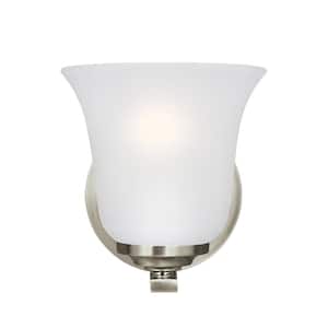 Emmons 5 in. 1-Light Brushed Nickel Traditional Transitional Wall Sconce Vanity Light with Satin Glass and LED Bulb