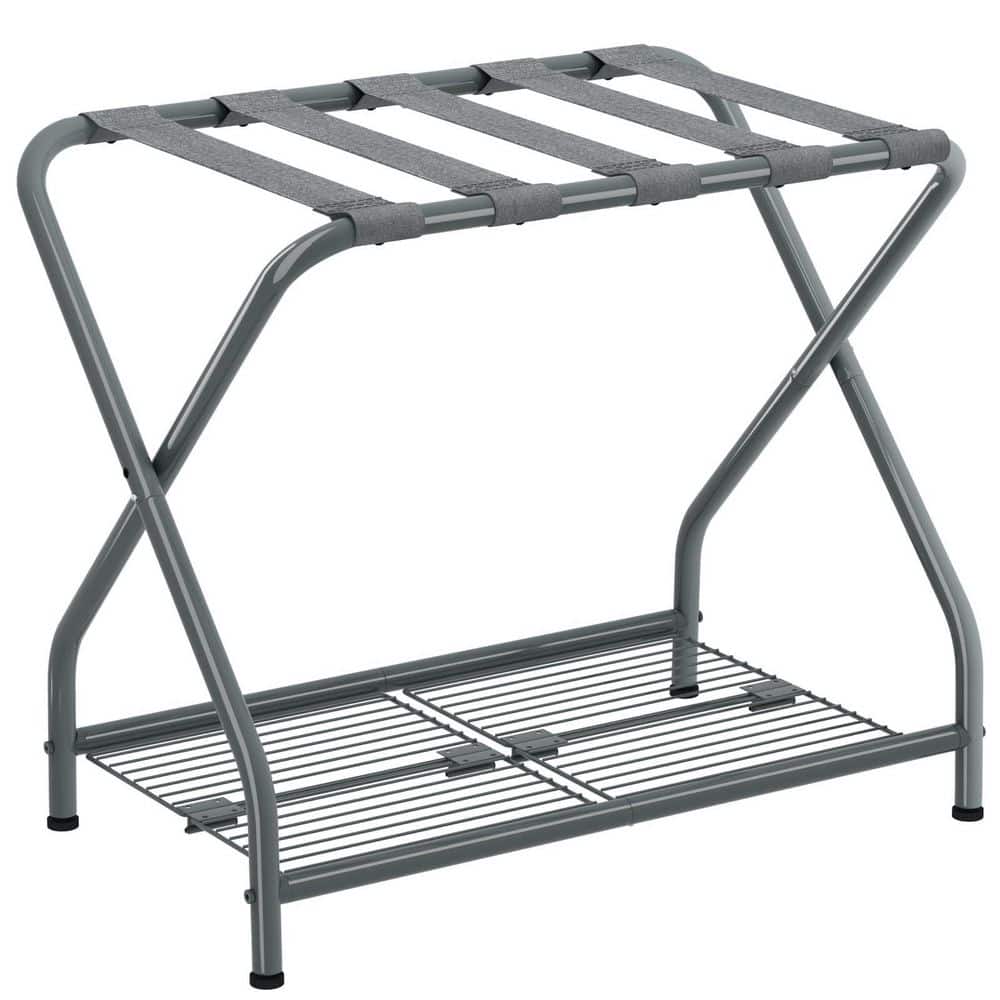 Gray Metal Foldable Luggage Rack Stand with Storage Shelf for 20 in. to 28 in. Luggage, Suitcase Holder for Guest Room price history on PriceWatchPro