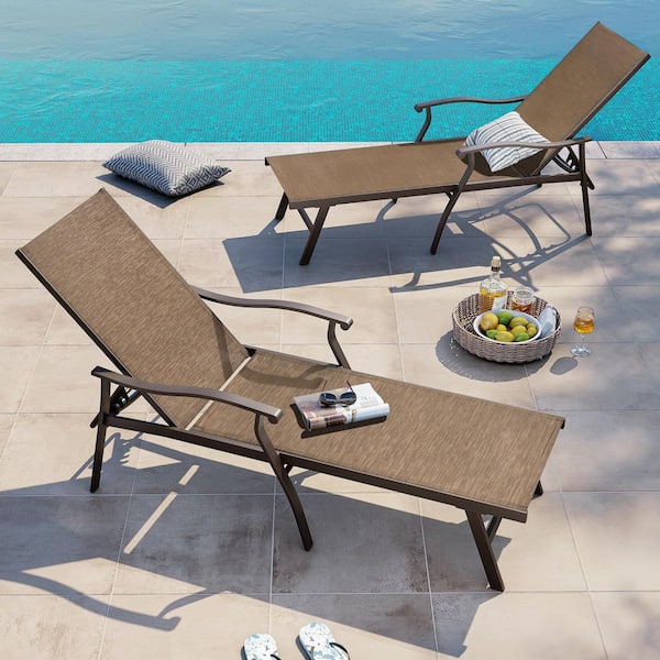 2-Piece Aluminum Outdoor Chaise Lounge in Brown
