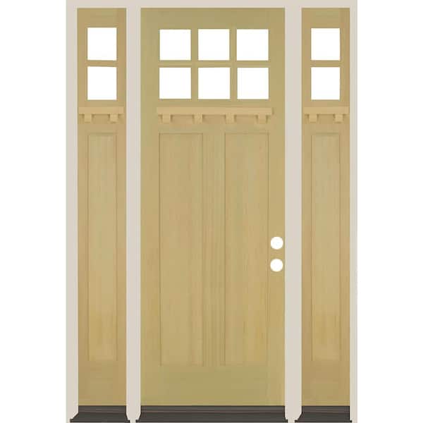 Krosswood Doors 64 in. x 96 in. 6-Lite Craftsman Left Hand Unfinished Douglas Fir Prehung Front Door Double Sidelite