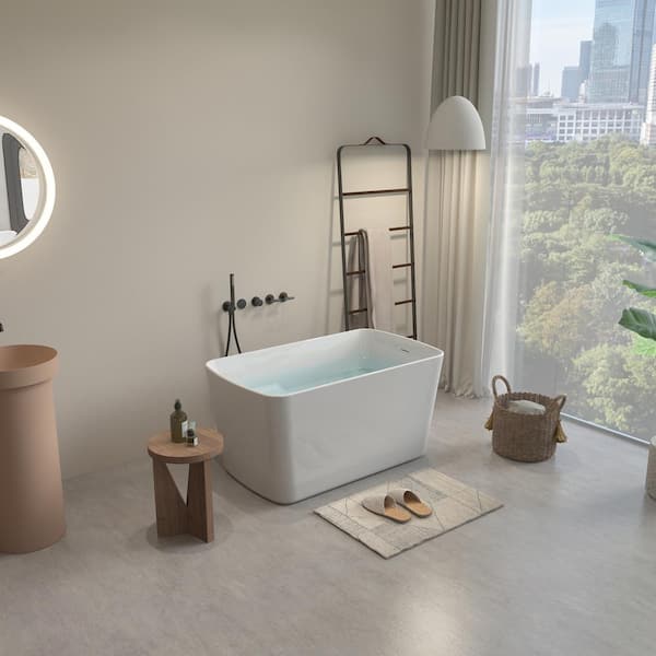 Staykiwi 49 in. x 27 in. Soaking Bathtub with Reversible Drain in Glossy White/Polished Chrome