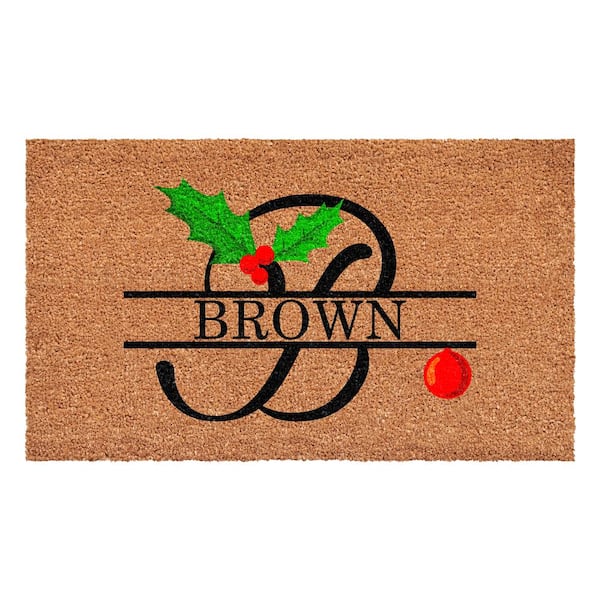 Personalized Multi-Colored Christmas Holly 48 in. x 30 in. Indoor/Outdoor Doormat, Letter B