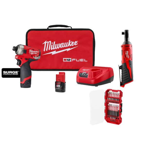 Milwaukee M12 FUEL SURGE 12V 1/4 in. Hex Impact Kit w/ (2) 2. 0Ah