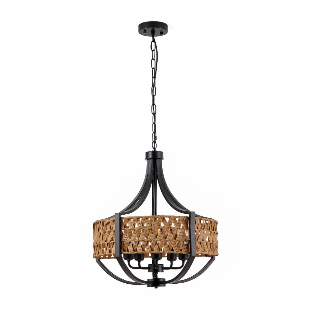 19.7 in. 5-Light Black Brown Farmhouse-Style Chandelier with Rattan  Shades price history on PriceWatchPro