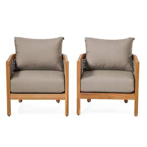 Rattler Acacia Wood and Wicker Outdoor Patio Lounge Chair with Sunbrella Canvas Taupe Cushion (2-Pack)