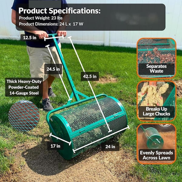 Compost and Peat Moss Push Handheld Spreader Roller for Top Soil