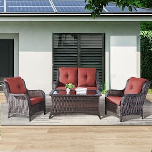 Carolina 4-Piece Wicker Patio Conversation Set with Red Cushions