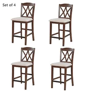 Walnut Linen Fabric Cross Back Dining Chairs Side Chairs (Set of 4)