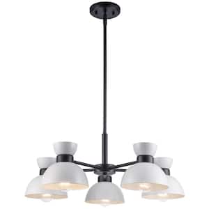 Azaria 5-Light White and Black Chandelier Light Fixture with Metal Dome Shades