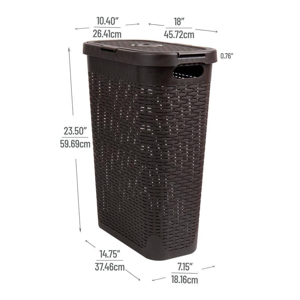 Brown Plastic Wicker Design Collapsible Laundry Basket with Lid
