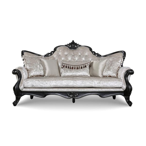 Furniture of America Raya 84.5 in. Rolled Arm Fabric Straight Sofa in Black