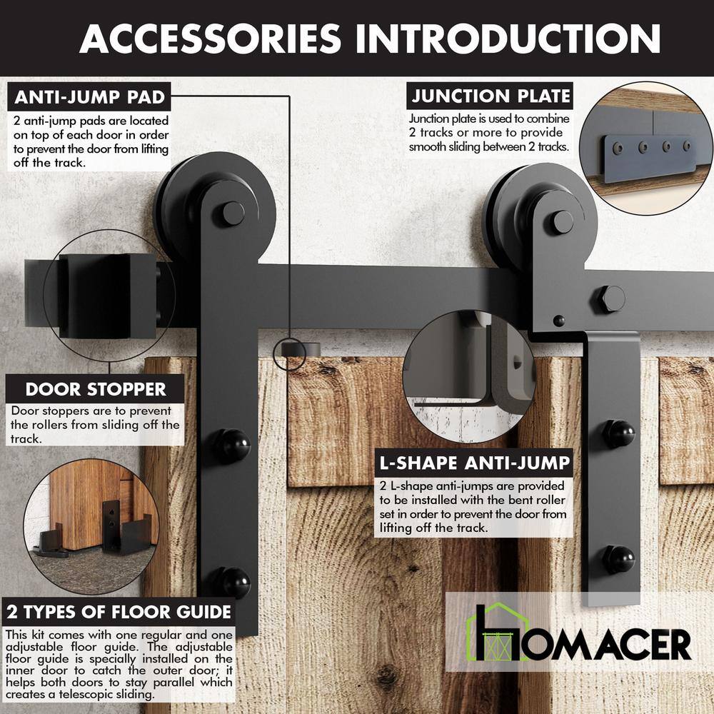 4ft Black Carbon Steel Single Track Bypass Sliding Barn Door Hardware Kit