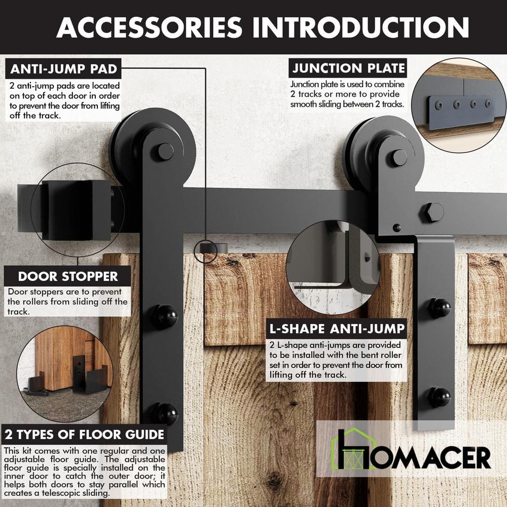 Homacer Black Rustic Single Track Bypass Sliding Barn Door Hardware Kit for Double Doors