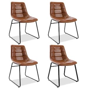 31.89 in. Red Brown Mid Century Modern Low Back Metal Frame Faux Leather Dining Chairs (Set of 4)