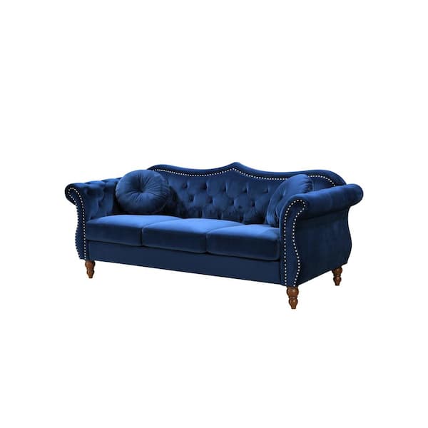 US Pride Furniture Bellbrook 80 in. Square Arm 3-Seater Nailhead Trim Sofa in Blue