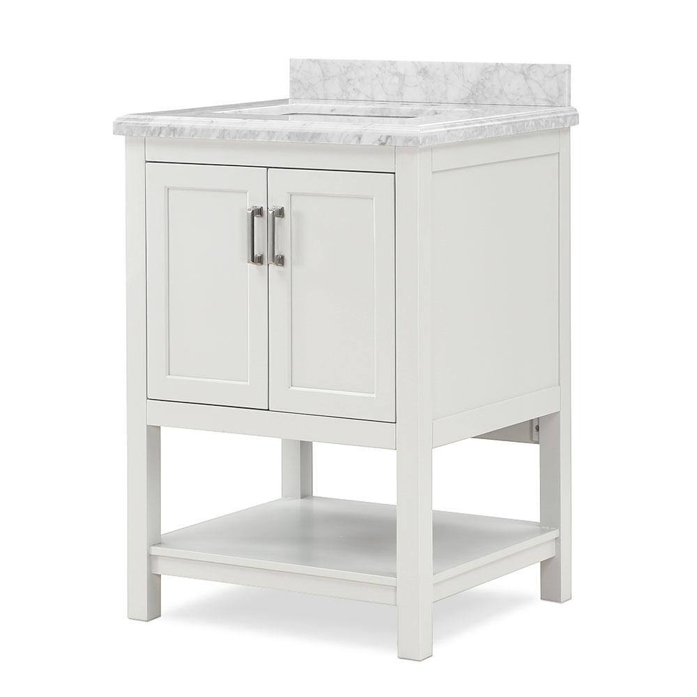 White Pine and Carrara Marble Single Sink Bathroom Vanity