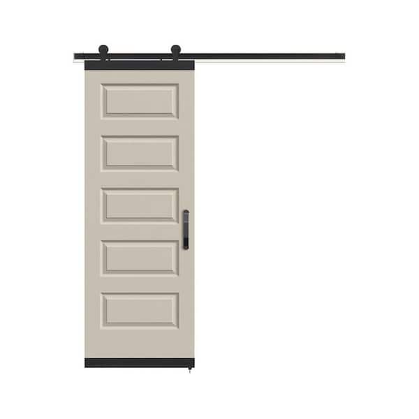 JELD-WEN 30 in. x 84 in. Rockport Primed Smooth Molded Composite MDF Barn Door with Rustic Hardware Kit