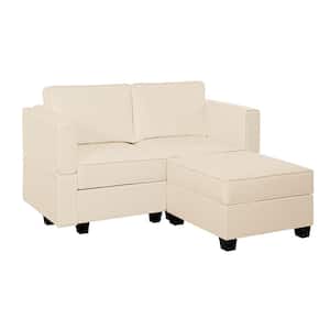 61.02 in. W Faux Leather Loveseat with Ottoman, Streamlined Comfort for Your Sectional Sofa in Beige