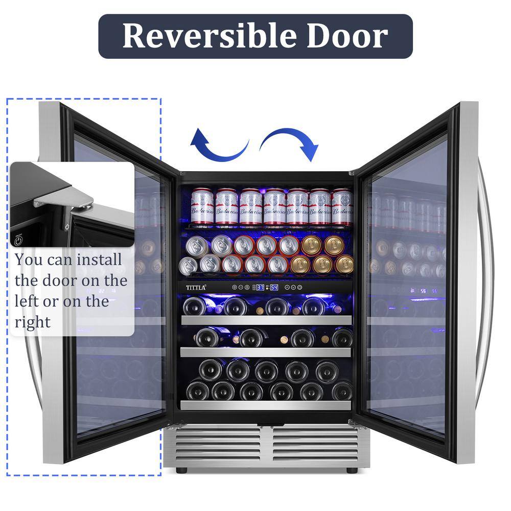 Tittla 24" Stainless Steel Dual Zone Wine and Beverage Cooler