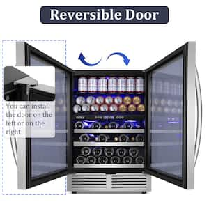 23.47 in. Dual Zone 27-Wine Bottles & 90-Cans Beverage & Wine Cooler in Silver Reversible Door Hinge Interior Blue LED